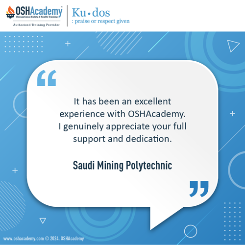 Kudos from an OSHAcademy Authorized Training Partner